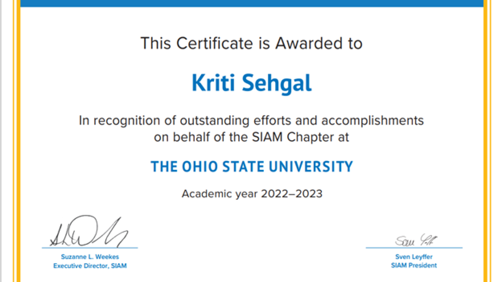 SIAM Certificate