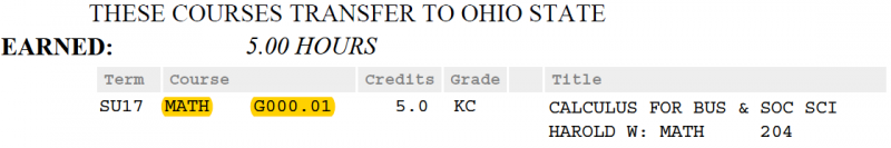 Math Transfer Credit - These Courses Transfer to OSU