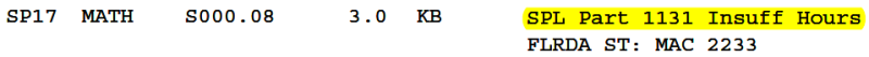 Transfer Credit "SPL Part xxxx Insufficient Hours"