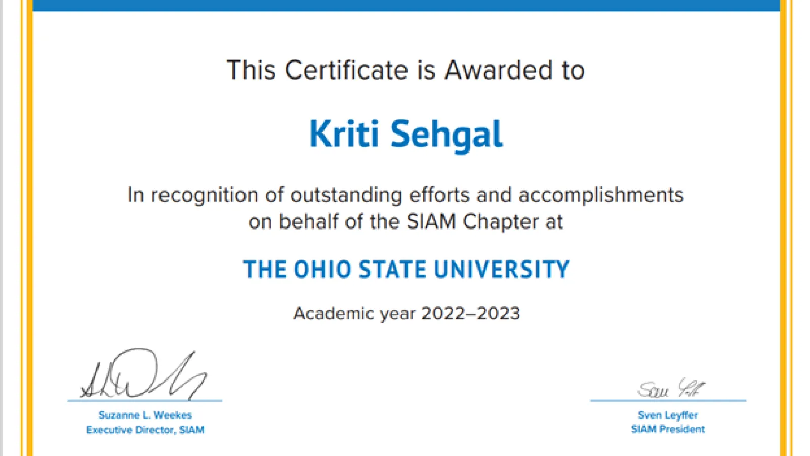 SIAM Certificate