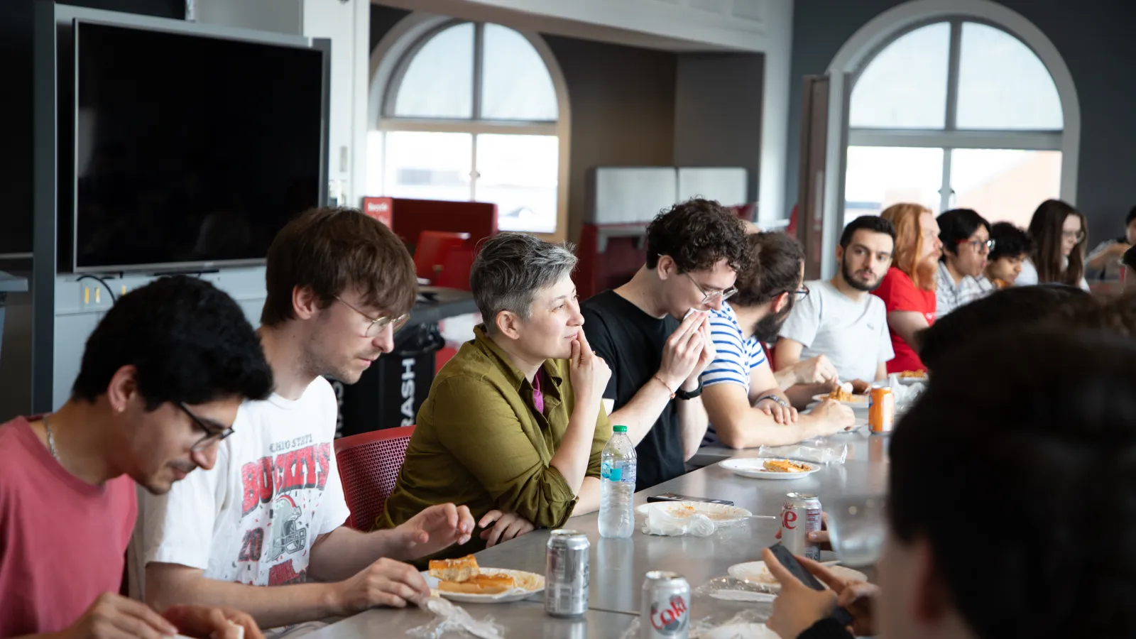 Dr. Duchin eating lunch with graduate students before the talk