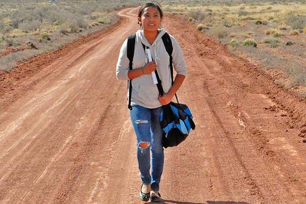 Navajo Math Circles Poster - Navajo girl walking with a school bag