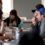 Students and professors eating