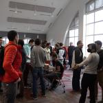 students and faculty talking