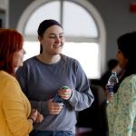 staff and students talking