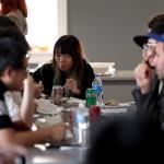 Students and professors eating